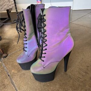 Iridescent Lace-Up Platform Boots